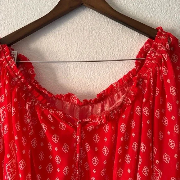Off The Shoulder Long Sleeve Casual Summer Printed Tunic Shirt Blouse Top Red XL - Picture 5 of 11